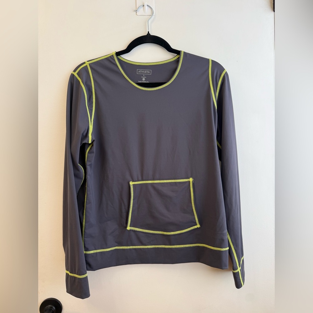 Athleta Gray Long Sleeve Accent Rash Guard Shade Swim Top Shirt - Large